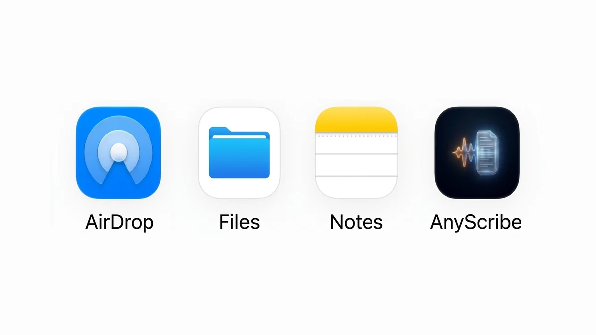 iOS share sheet app row with AnyScribe