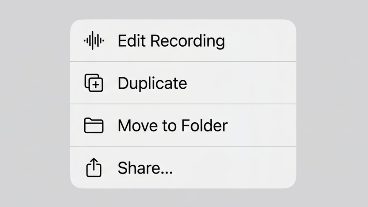Voice Memos options menu with the Share row